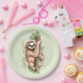 Cute Waterverf Sloth & Tropical Leaves Papieren Bordje (Feest)