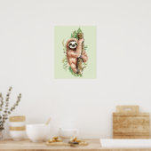 Cute Waterverf Sloth & Tropical Leaves Poster (Keuken)