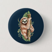 Cute Waterverf Sloth & Tropical Leaves Ronde Button 5,7 Cm (Voorkant)