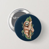 Cute Waterverf Sloth & Tropical Leaves Ronde Button 5,7 Cm (Voorkant /achterkant)