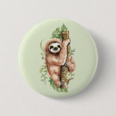 Cute Waterverf Sloth & Tropical Leaves Ronde Button 5,7 Cm (Voorkant)