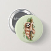 Cute Waterverf Sloth & Tropical Leaves Ronde Button 5,7 Cm (Voorkant /achterkant)