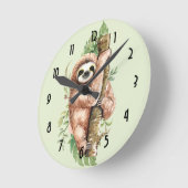 Cute Waterverf Sloth & Tropical Leaves Ronde Klok (Hoek)