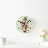 Cute Waterverf Sloth & Tropical Leaves Ronde Klok (Huis)