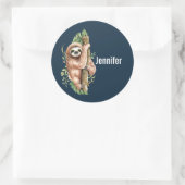 Cute Waterverf Sloth & Tropical Leaves Ronde Sticker (Tas)
