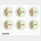 Cute Waterverf Sloth & Tropical Leaves Ronde Sticker (Vel)