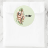 Cute Waterverf Sloth & Tropical Leaves Ronde Sticker (Tas)