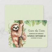 Cute Waterverf Sloth & Tropical Leaves Save The Date (Voorkant / Achterkant)