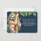 Cute Waterverf Sloth & Tropical Leaves Save The Date (Voorkant)