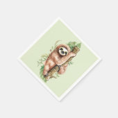 Cute Waterverf Sloth & Tropical Leaves Servet (Hoek)