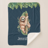 Cute Waterverf Sloth & Tropical Leaves Sherpa Deken (Voorkant)