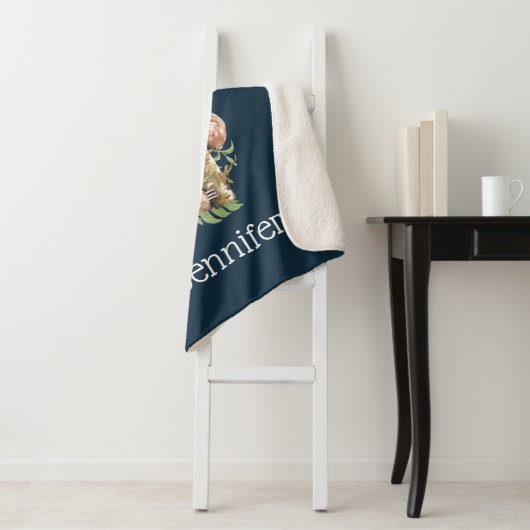 Cute Waterverf Sloth & Tropical Leaves Sherpa Deken (In situ)