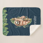 Cute Waterverf Sloth & Tropical Leaves Sherpa Deken (Voorkant (horizontaal))