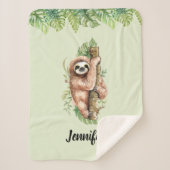 Cute Waterverf Sloth & Tropical Leaves Sherpa Deken (Voorkant)