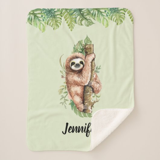Cute Waterverf Sloth & Tropical Leaves Sherpa Deken (Voorkant)