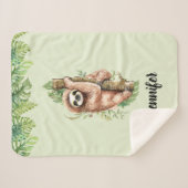Cute Waterverf Sloth & Tropical Leaves Sherpa Deken (Voorkant (horizontaal))