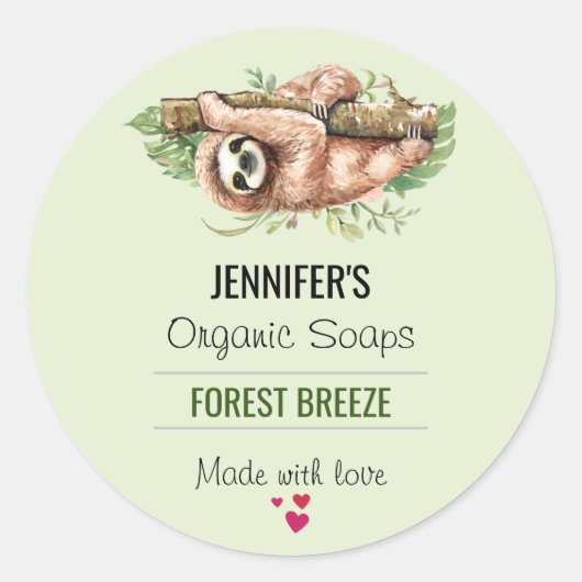 Cute Waterverf Sloth & Tropical Leaves Soap Ronde Sticker (Voorkant)