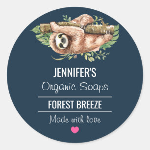 Cute Waterverf Sloth & Tropical Leaves Soap Ronde Sticker