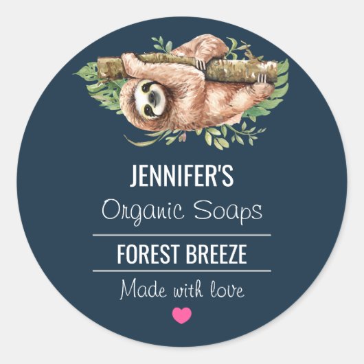 Cute Waterverf Sloth & Tropical Leaves Soap Ronde Sticker (Voorkant)