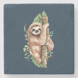 Cute Waterverf Sloth & Tropical Leaves Stenen Onderzetter