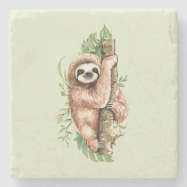 Cute Waterverf Sloth & Tropical Leaves Stenen Onderzetter