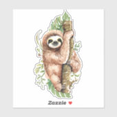 Cute Waterverf Sloth & Tropical Leaves Sticker (Vel)