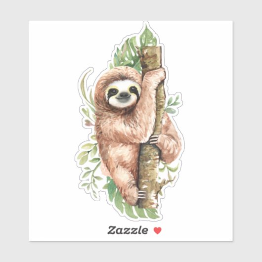 Cute Waterverf Sloth & Tropical Leaves Sticker (Vel)