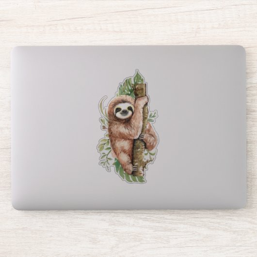 Cute Waterverf Sloth & Tropical Leaves Sticker (Computer)