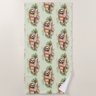 Cute Waterverf Sloth & Tropical Leaves Strandlaken
