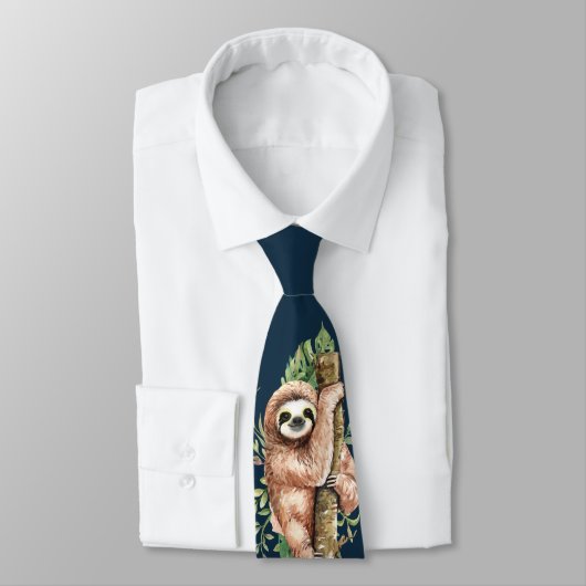 Cute Waterverf Sloth & Tropical Leaves Stropdas (Gebonden)