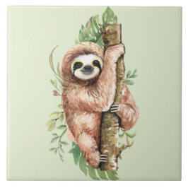 Cute Waterverf Sloth & Tropical Leaves Tegeltje