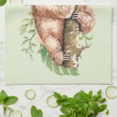 Cute Waterverf Sloth & Tropical Leaves Theedoek (Gevouwen)