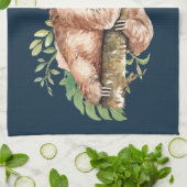Cute Waterverf Sloth & Tropical Leaves Theedoek (Gevouwen)