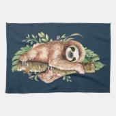 Cute Waterverf Sloth & Tropical Leaves Theedoek (Horizontaal)