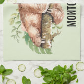 Cute Waterverf Sloth & Tropical Leaves Theedoek (Gevouwen)