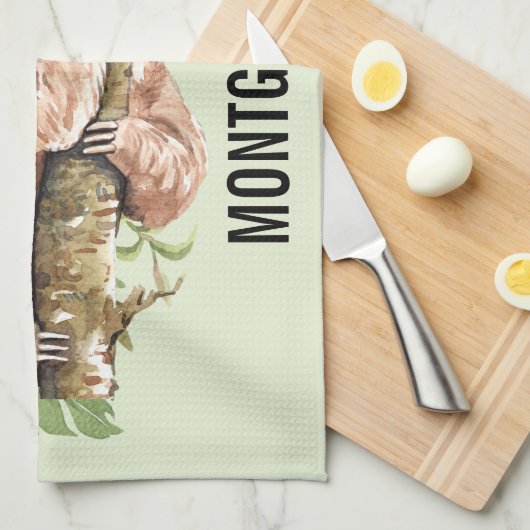 Cute Waterverf Sloth & Tropical Leaves Theedoek (Quarter Fold)