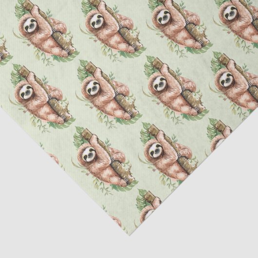 Cute Waterverf Sloth & Tropical Leaves Tissuepapier (Detail)