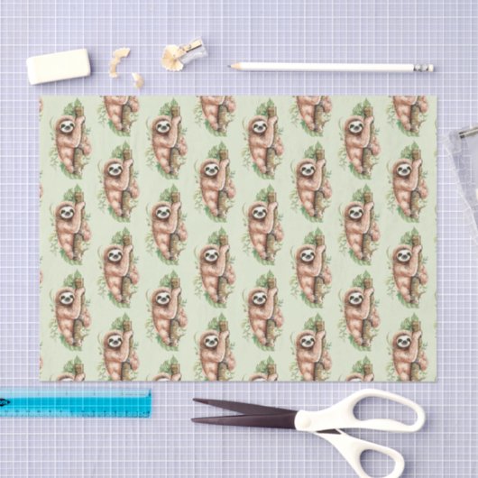 Cute Waterverf Sloth & Tropical Leaves Tissuepapier (Craft)