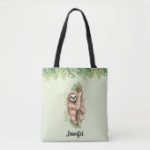 Cute Waterverf Sloth & Tropical Leaves Tote Bag (Voorkant)