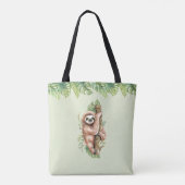 Cute Waterverf Sloth & Tropical Leaves Tote Bag (Achterkant)
