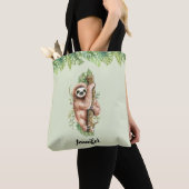 Cute Waterverf Sloth & Tropical Leaves Tote Bag (Dichtbij)
