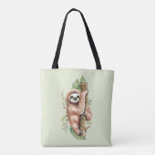 Cute Waterverf Sloth & Tropical Leaves Tote Bag (Achterkant)