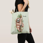 Cute Waterverf Sloth & Tropical Leaves Tote Bag (Dichtbij)
