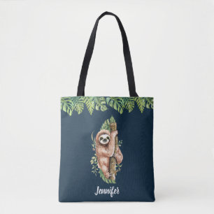 Cute Waterverf Sloth & Tropical Leaves Tote Bag