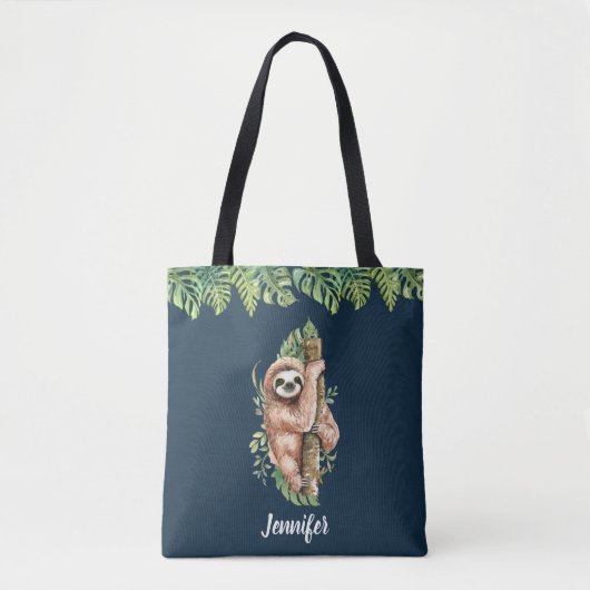 Cute Waterverf Sloth & Tropical Leaves Tote Bag (Voorkant)