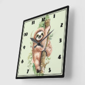 Cute Waterverf Sloth & Tropical Leaves Vierkante Klok (Hoek)