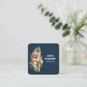 Cute Waterverf Sloth & Tropical Leaves Vierkante Visitekaartje (Staand voorkant)