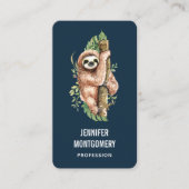 Cute Waterverf Sloth & Tropical Leaves Visitekaartje (Voorkant)