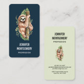 Cute Waterverf Sloth & Tropical Leaves Visitekaartje (Voorkant / Achterkant)