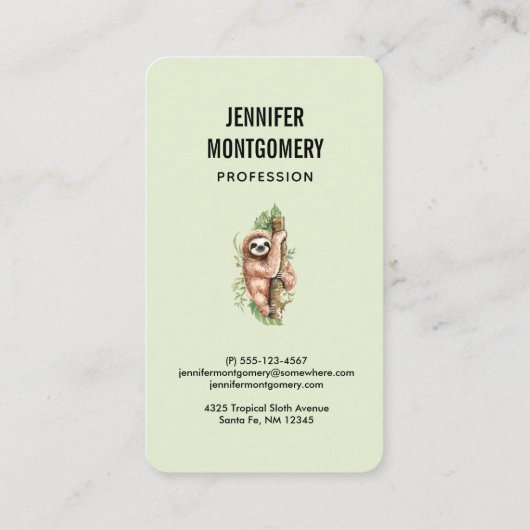 Cute Waterverf Sloth & Tropical Leaves Visitekaartje (Achterkant)
